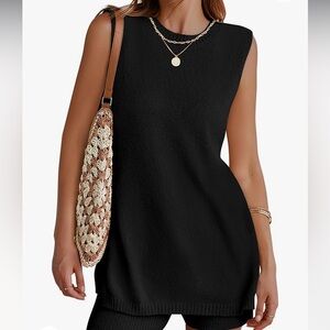 NWT Loose knit black sleeveless sweater tunic with side slits